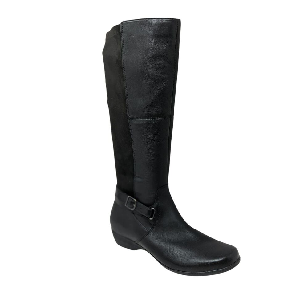 Dansko Francesca Black Milled Leather Tall Boots Womens 8